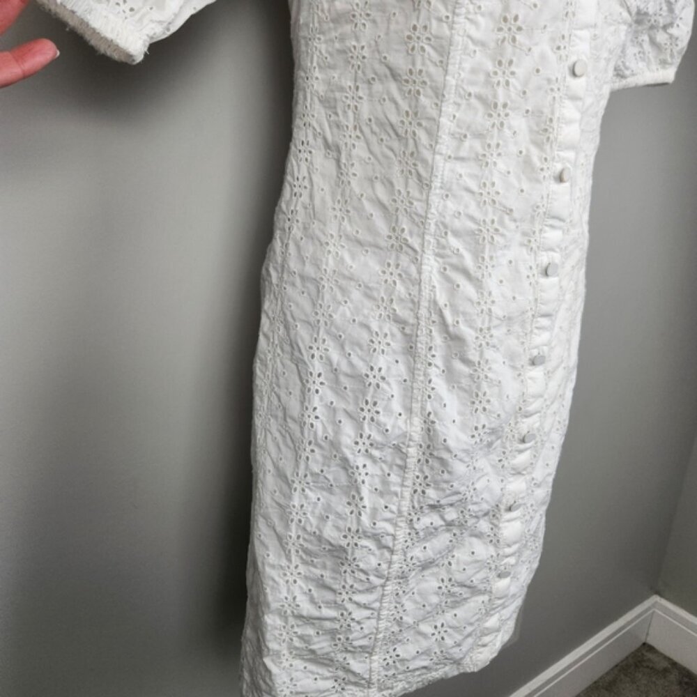 Gap White Peasant Eyelet Puff Sleeve Cotton Dress Size Small - Picture 5 of 15